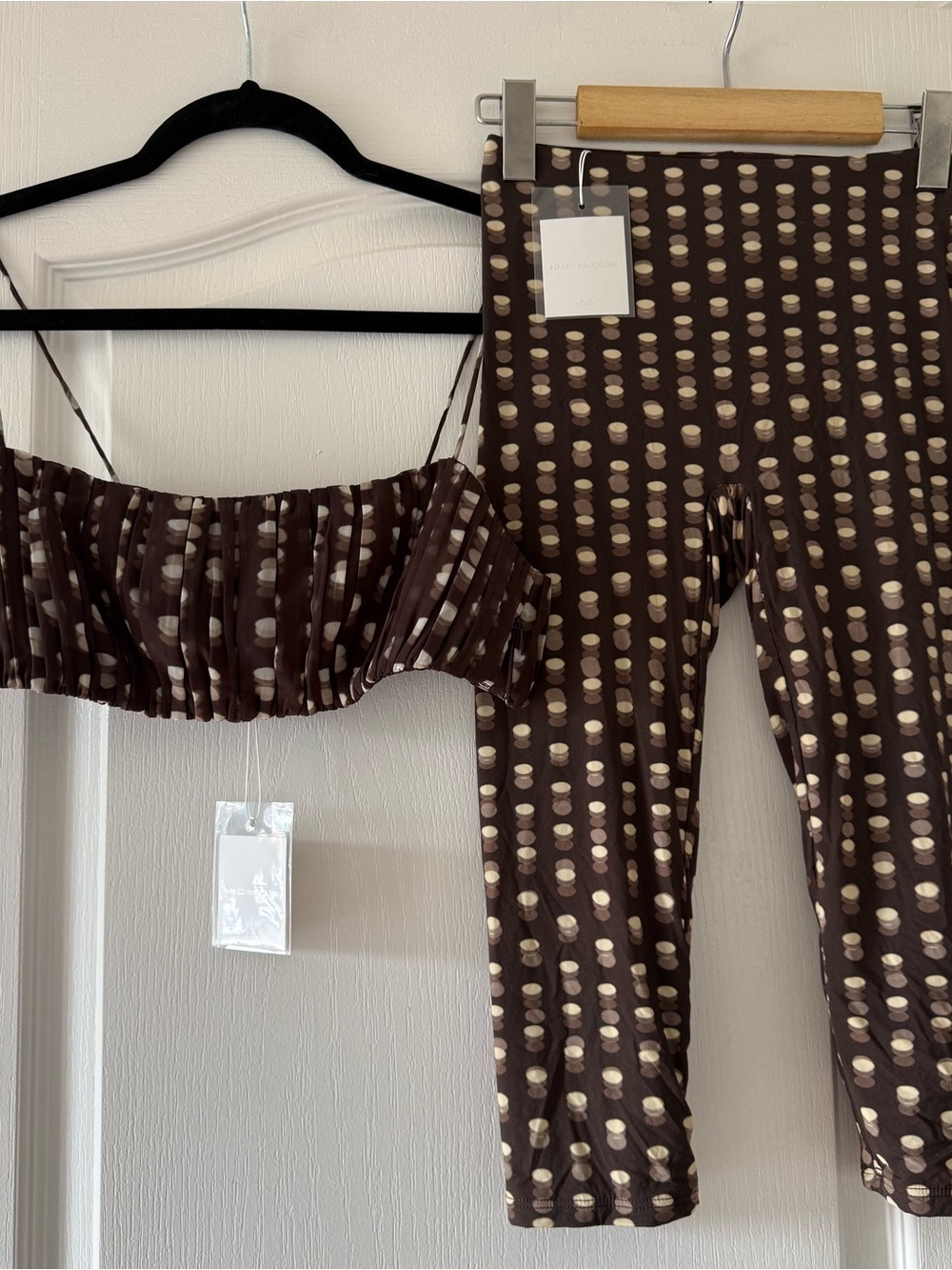 Naked Wardrobe Women's Brown Polka Dot Two-Piece Capri Set